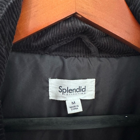 Splendid Milla Cord Puffer Jacket Black Corduroy Black Cotton Blend Jacket - Picture 3 of 5